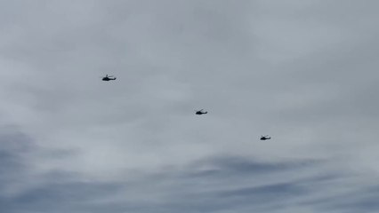 RAF Puma helicopters fly over Yorkshire