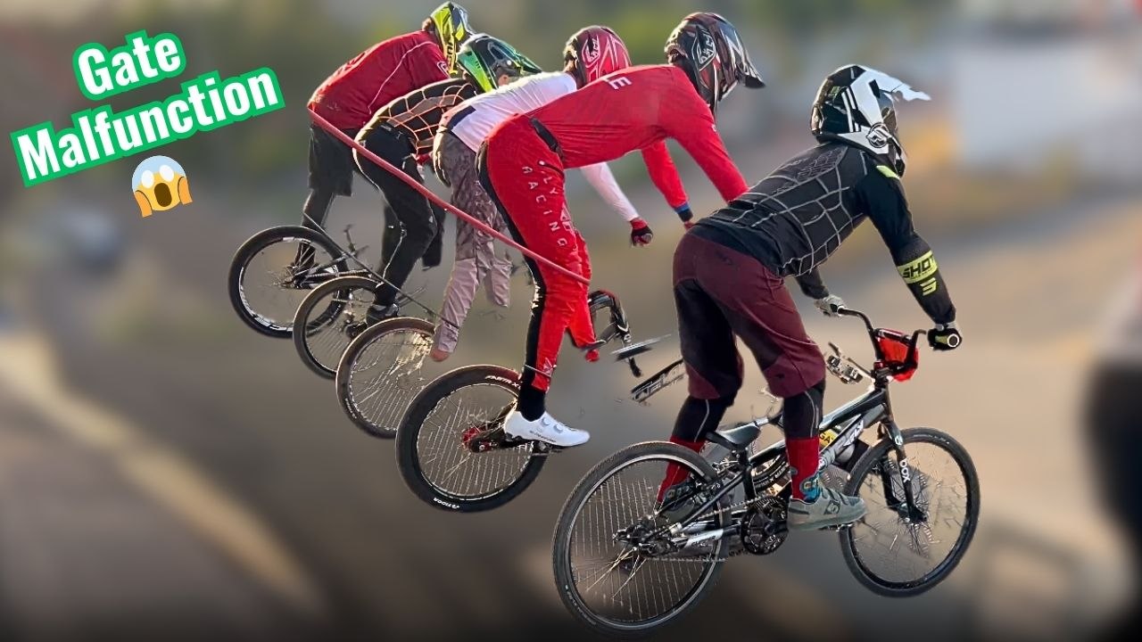 BMX riders falls forward as Pro Gate system fails and gate drops too late