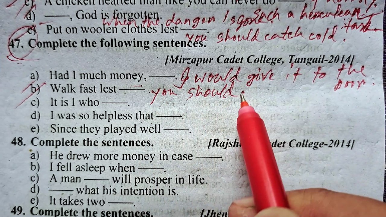 Completing sentence class 9,10,ssc
