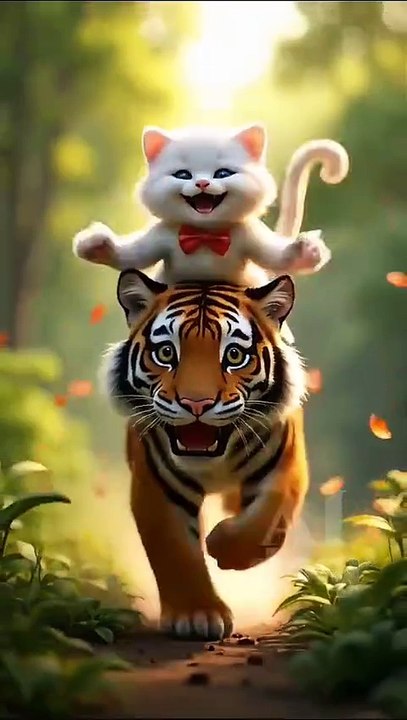 The cat mother lost her kitten and punched a tiger to retrieve the kitten #cat #kitten #Al