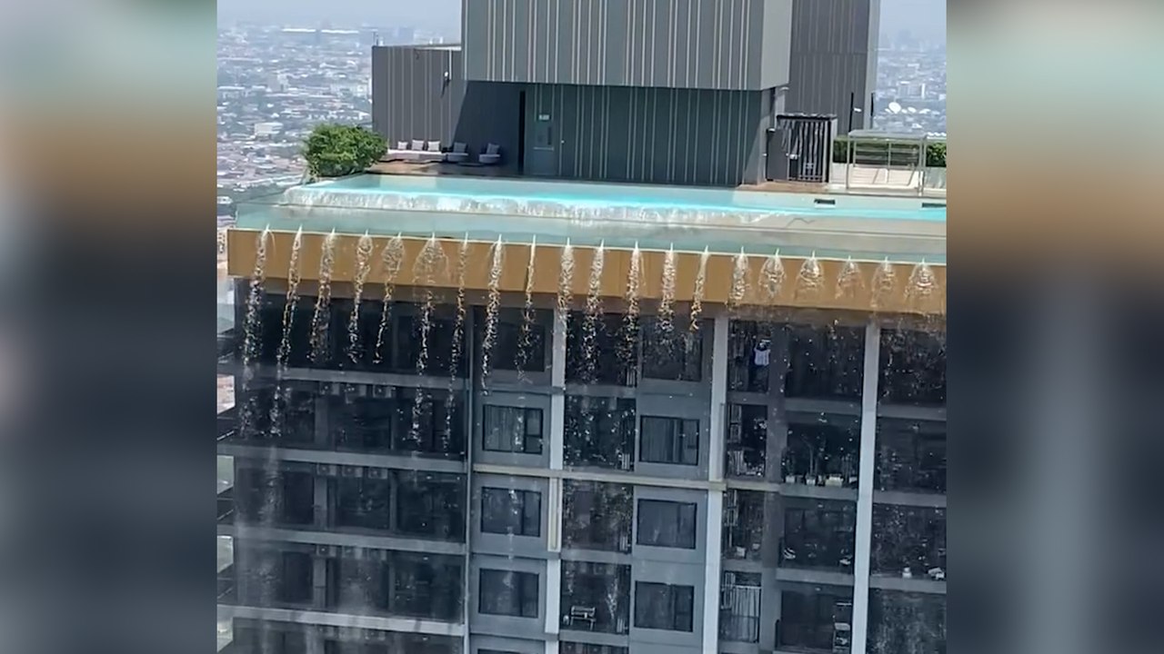 Myanmar earthquake: Water cascades from rooftop pool as high-rise sways in Bangkok