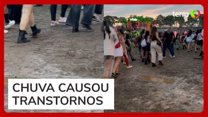 Lollapalooza: público enfrenta lamaçal após temporal atingir autódromo de Interlagos, em SP