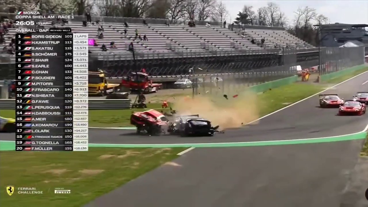 Ferrari Challenge 2025 Monza Coppa Shell AM Race 1 Earle Shair Huge Crash