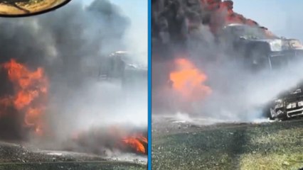 Şırnak’ta seyir halindeyken alev alan TIR yandı