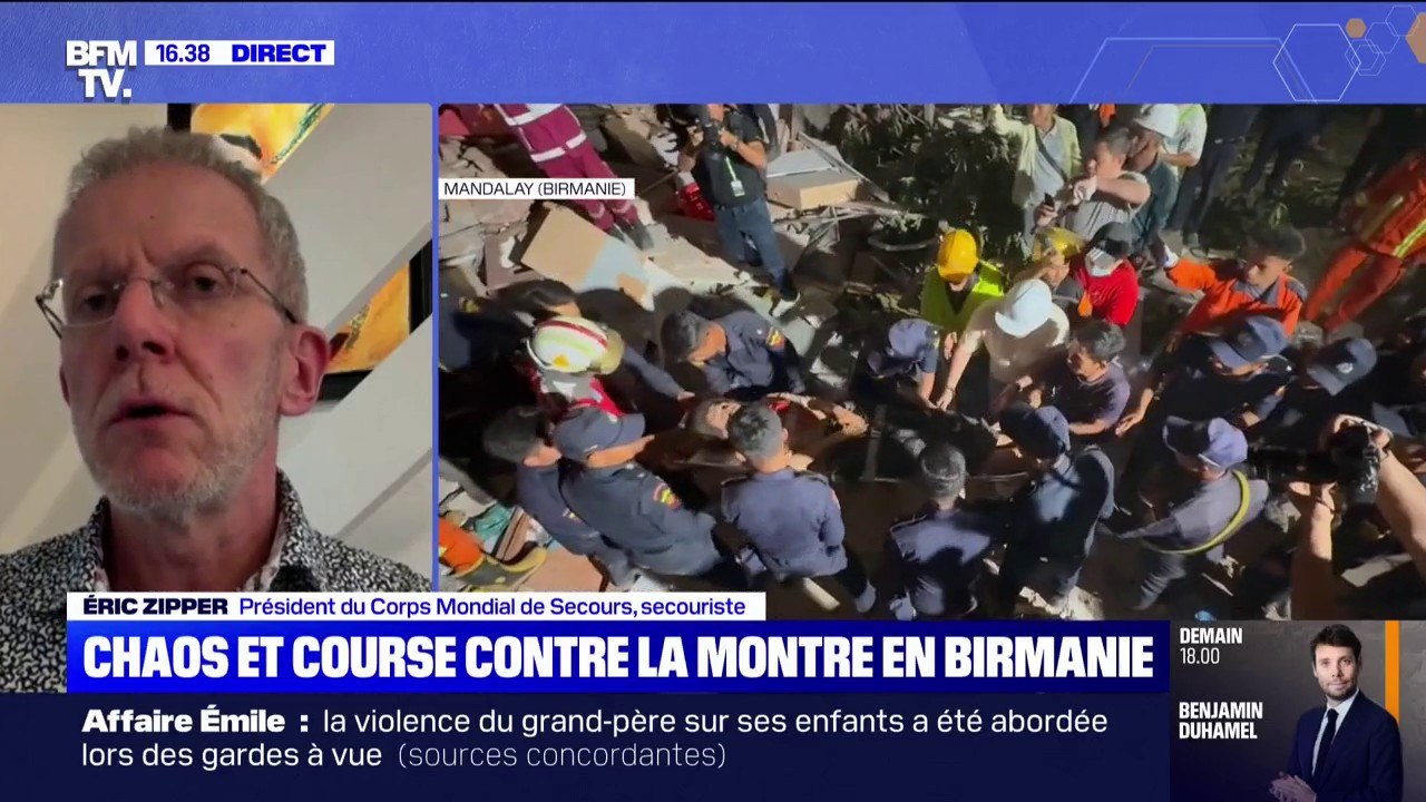 "Il y a très peu de pays [...] qui sont capables de faire face à une telle catastrophe tous seuls": Éric Zipper (secouriste) réagit après le séisme dévastateur qui a frappé la Birmanie