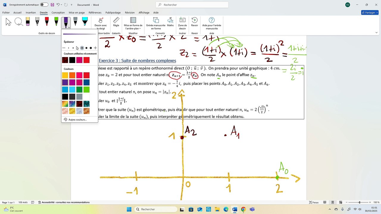 Géométrie des  nombres complexes - Correction exercice 3