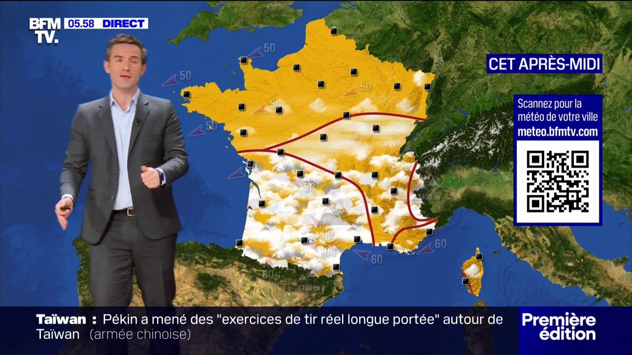 Grand soleil sur la moitié nord, pluies et nuag...