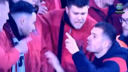 Former Arsenal star Granit Xhaka is caught in a HEATED clash with Bayer Leverkusen's ultras after shock German Cup exit to third tier minnows