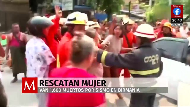 Myanmar en crisis tras sismo mortal rescatan a mujer entre escombros