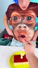 Crazy monkey blows out the candle instead of the kid! 🐵🕯️😂 #123go