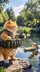 Cat vs crocodile ai video
