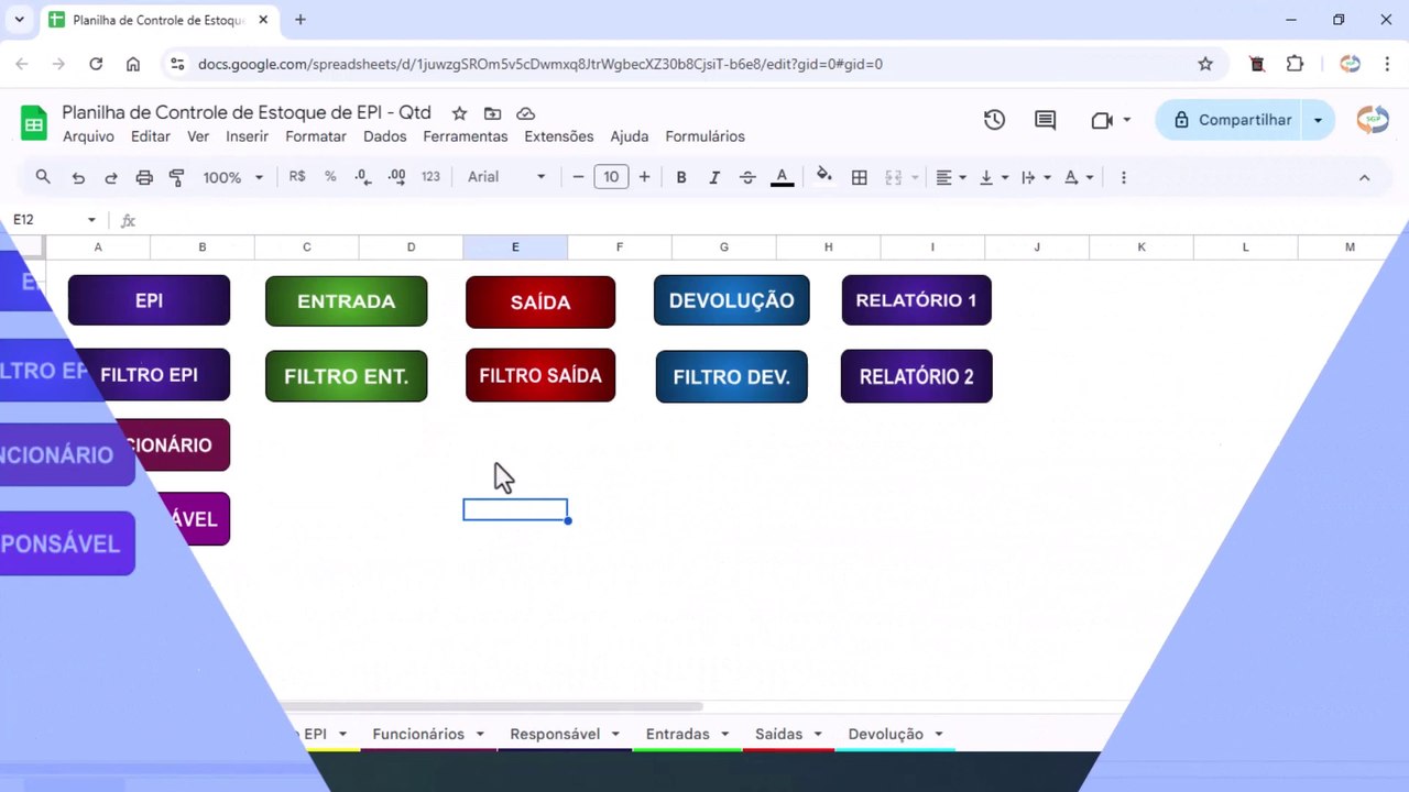 Planilhas Google | Controle de Estoque de EPI por Funcionário | PLANILHA PRONTA