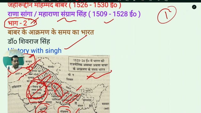 Zahiruddin Mohammad Babar (1526 - 1530 AD) Rana Sanga / Maharana Sangram Singh (1509 - 1528 AD) Part - 2 India at the time of Babar's इन्वाशन Dr. Shivraj Singh History with Singh