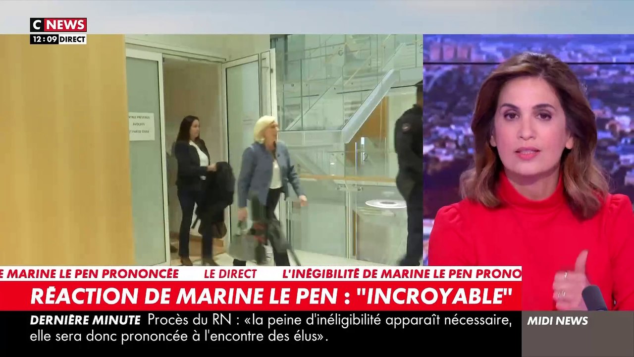 Revoir Marine Le Pen qui quitte ce matin le tribunal de Paris quelques minutes avant le prononcé de sa peine par la présidente - VIDEO