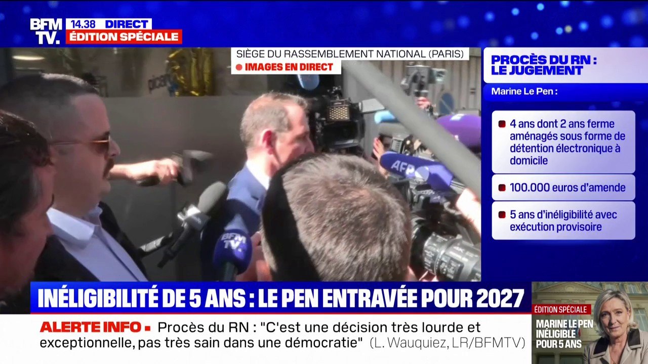 Condamnée à 5 ans d'inéligibilité, Marine Le Pen est "combative" selon Laurent Jacobelli (RN)