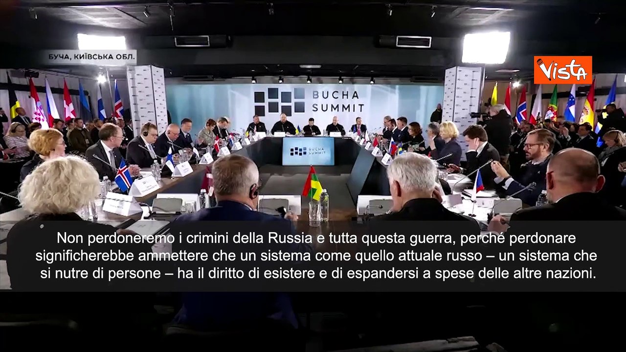 Zelensky al Bucha Summit: Russia non deve sottrarsi a responsabilità crimini commessi