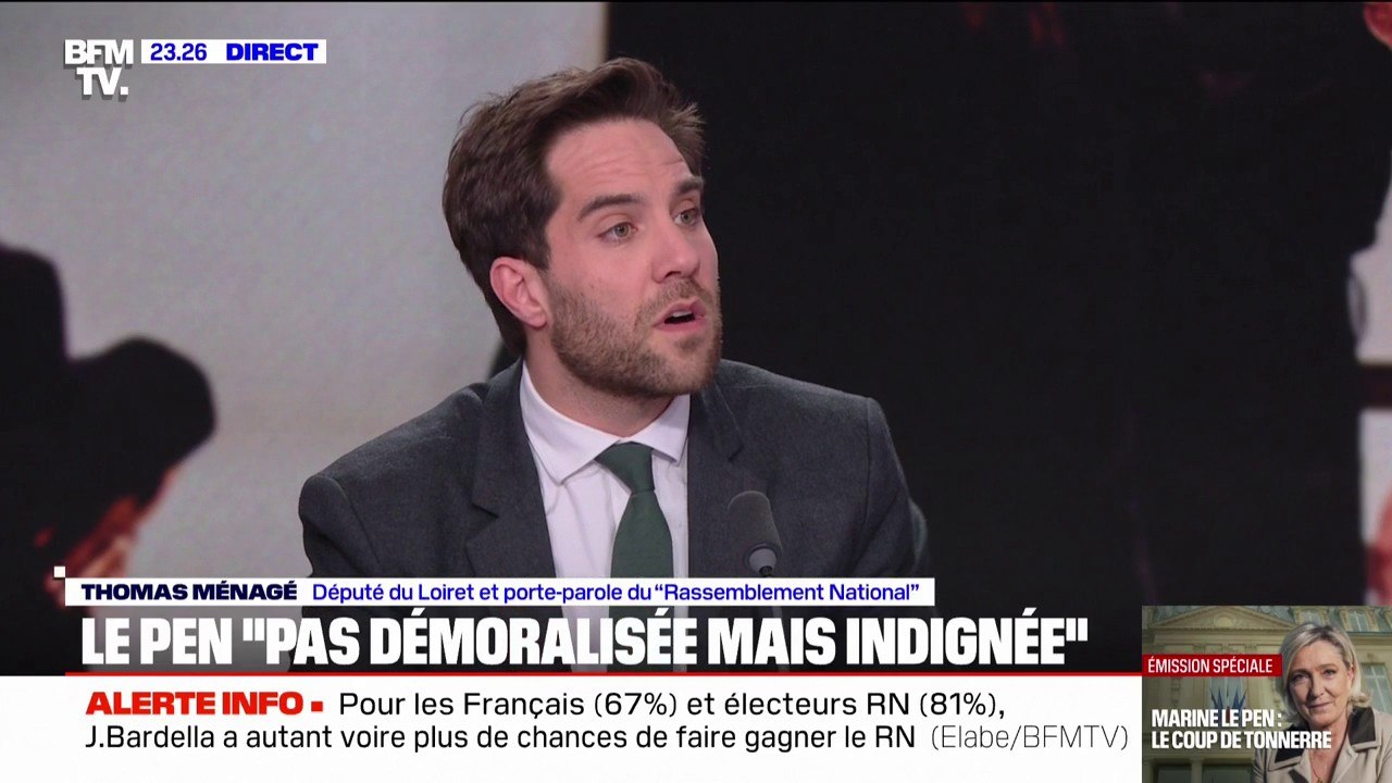 Procès RN: "Aujourd'hui, tout a été fait pour empêcher Marine Le Pen de se présenter", affirme Thomas Ménagé (RN)