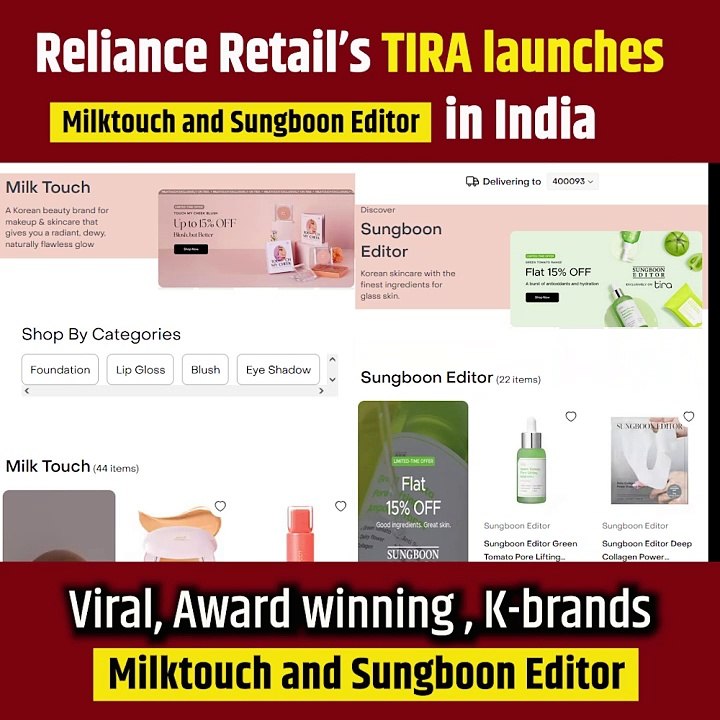 #TIRA by Reliance Retail launches #Milktouch & #SungboonEditor in India! Experience the #1 K-beauty brand for skincare and makeup, plus ingredient-driven magic!  #ExclusiveLaunch #SkincareRevolution #TechIndia #MilktouchIndia #KBeautyIndia #RelianceRetail