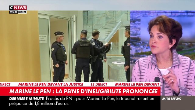 Sonia Mabrouk annonce officiellement dans Midi News , ce lundi 31 mars 2025, la condamnation de Marine Le Pen dans l'affaire des assistants parlementaires du Front national (aujourd'hui RN).