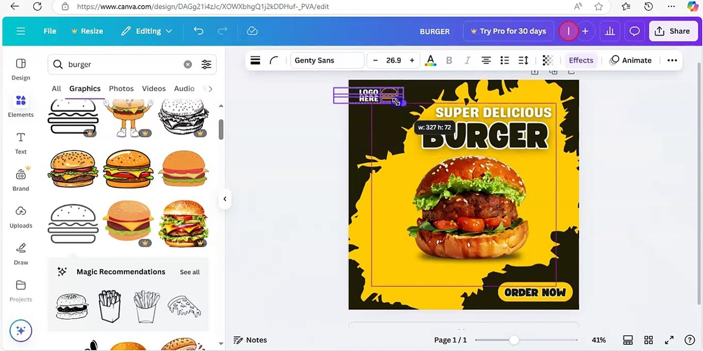 Burger food social media banner design in Canva l easy canva l Canva tutorial (2)
