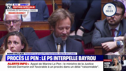 Procès du RN: "Mettre en cause des magistrats, c'est exercer sur eux une pression inacceptable", estime Boris Vallaud (PS)