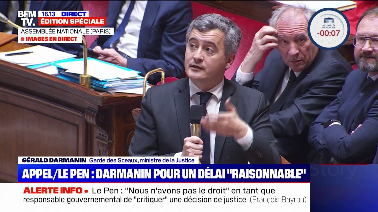 Marine Le Pen inéligible: "Il n'y pas une candidate du peuple, et des candidats pas du peuple, nous sommes tous ici élus par le peuple", affirme Gérald Darmanin