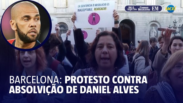 Protesto em Barcelona contra anulação de condenação de Daniel Alves em caso de estupro