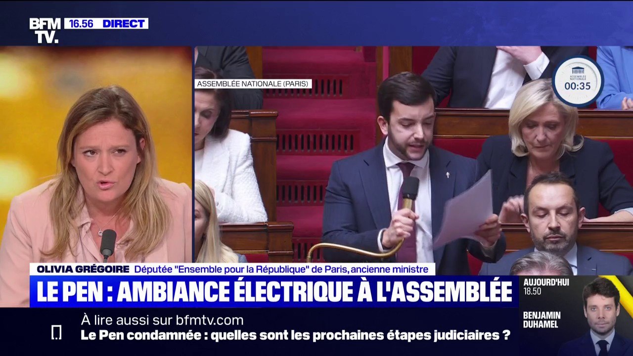 Procès RN: "Je ne cède pas à la tentation de la victime Marine Le Pen, elle est coupable", affirme Olivia Grégoire (Ensemble)