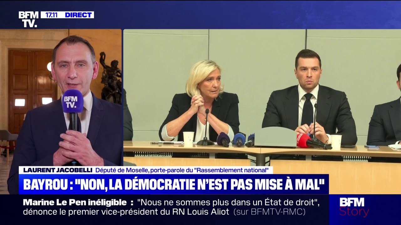 Procès RN: "Beaucoup de Français ont choisi Marine Le Pen pour incarner l'alternance à Emmanuel Macron, on ne peut pas les priver de ce choix", estime Laurent Jacobelli (RN)