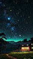 Starry Night on a Hill | Cozy House Under Shining Stars Live Wallpaper