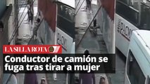 Conductor de camión huye tras dejar a una mujer tirada en la banqueta