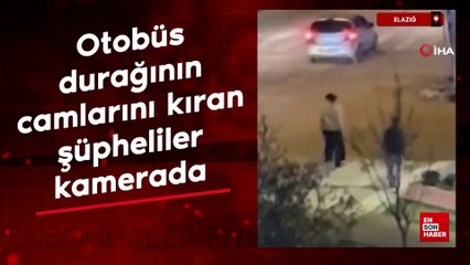 Elazığ’da otobüs durağının camlarını kıran şüpheliler kamerada