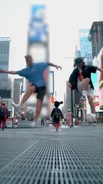 Duo Performs Soccer Ball Tricks at Times Square