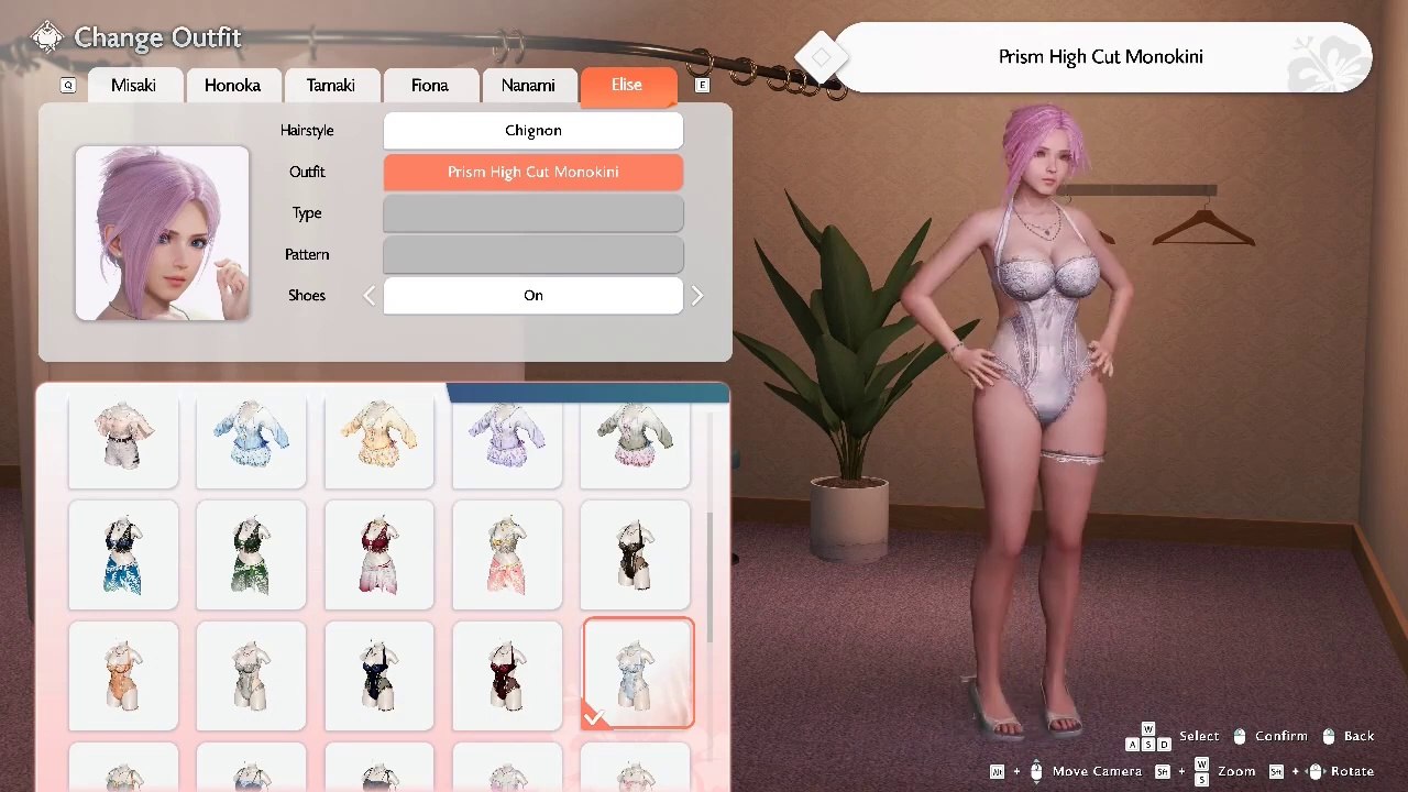 elise all outfits/hairstyles Venus Vacation PRISM DEAD OR ALIVE Xtreme