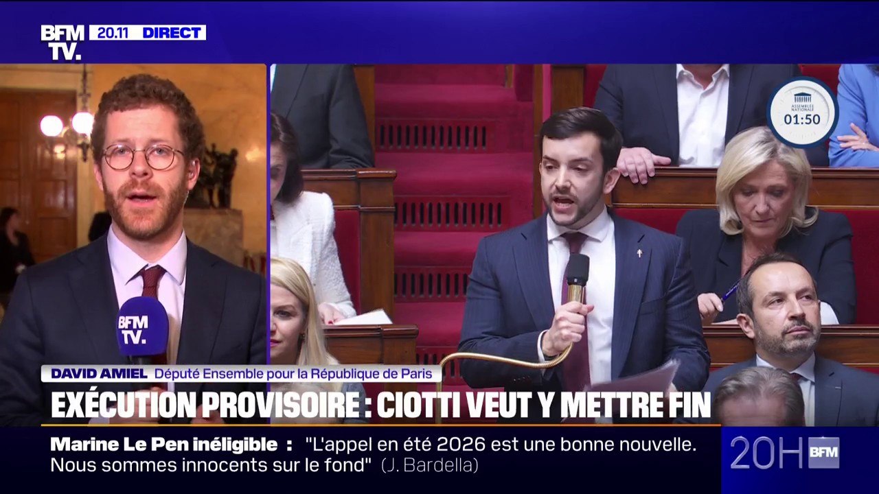 Débat sur l'exécution provisoire: "Cela ne vise qu'à faire oublier l'information majeure qui est qu'ils ont été condamnés", affirme David Amiel (Ensemble)