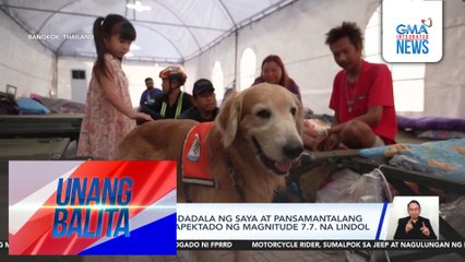 Rescue dogs, nagdala ng saya at pansamantalang ginhawa sa mga apektado ng magnitude 7.7 na lindol | Unang Balita