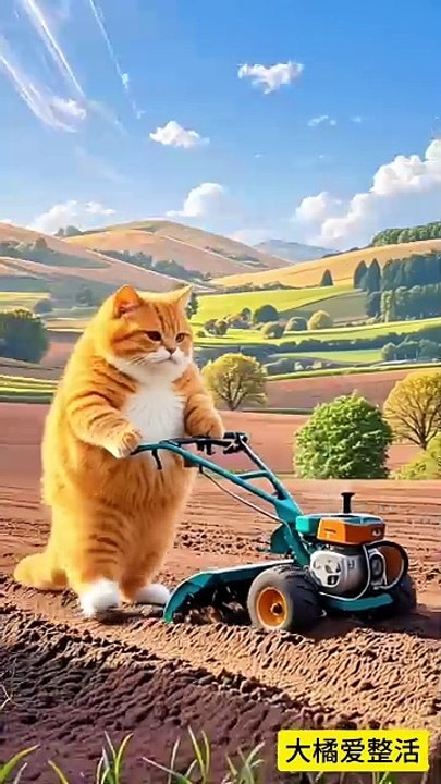 The cat is working in the field