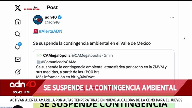 🚨¡Última Hora! Se suspende la contingencia ambiental en el Valle de México