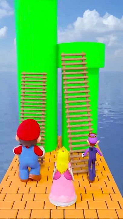 Romantic Ladder Run- Mario and Waluigi Fight for Princess Peach Love #shorts