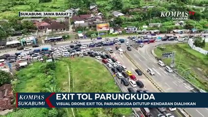 Visual Drone Exit Tol Parungkuda Ditutup Kendaran Dialihkan