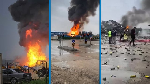 Geri dönüşüm tesisinde patlama sonrası yangın; 2 işçi dumandan etkilendi