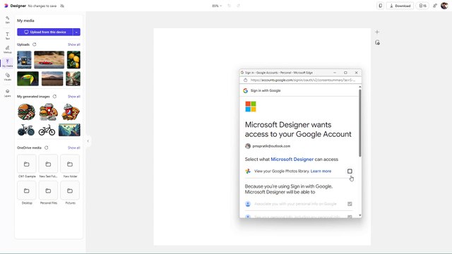 Microsoft Designer 40 Uploading Media from Google Photos