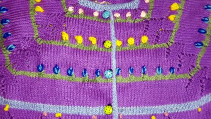 How to knit topdown girl's front open sweater? How to knit flowers and leaves on a girl's sweater? Project 2 Part 1