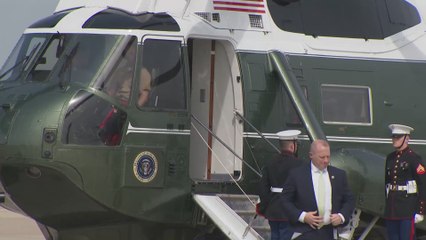 Trump gives military salute before boarding Air Force One for LIV Dinner in Florida