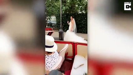 بالفيديو عروس تقوم بتحدي كيكي بفستان الزفاف