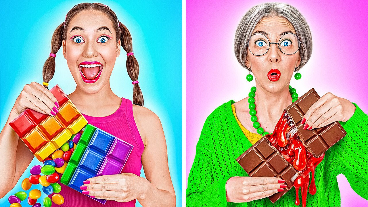 Moi VS Grand-mère Défi alimentaire ! Idées de nourriture cool et savoureuse par 123 GO! FOOD