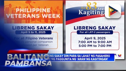 MRT-3 at LRT-2, may alok na libreng sakay para sa mga beterano mula April 5 hanggang 11