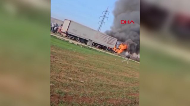 Mardin'de park halindeki 2 TIR alev alev yandı