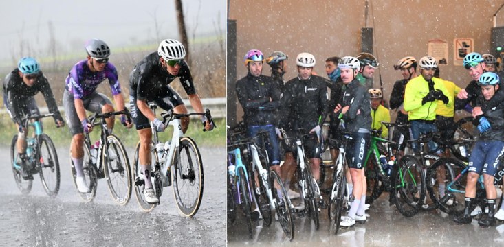 Cycling - Tour of Hellas 2025 - Riders hiding from flood and hail in cafes and car wash... Stage 3 cancelled due to bad weather conditions