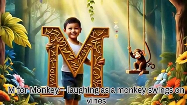 A for Apple – child picking a red apple from a tree